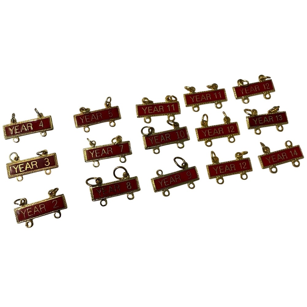 Vintage Red Enamel Gold Tone Year Charms Lot Years 2-14 Military Pins